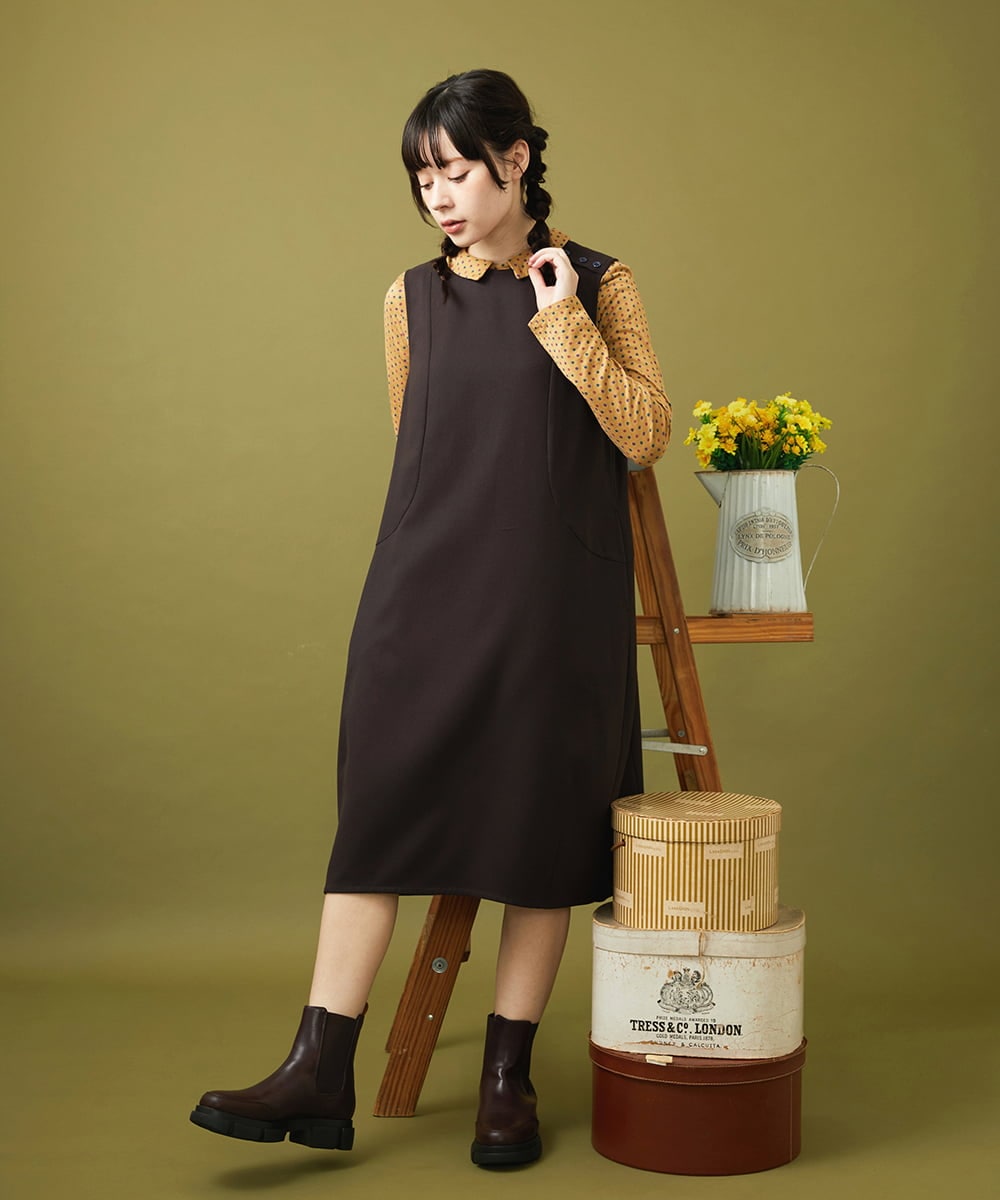 GJKLA34160 Jocomomola(ホコモモラ) 接結ドットラウンドネックカットソー ベージュ