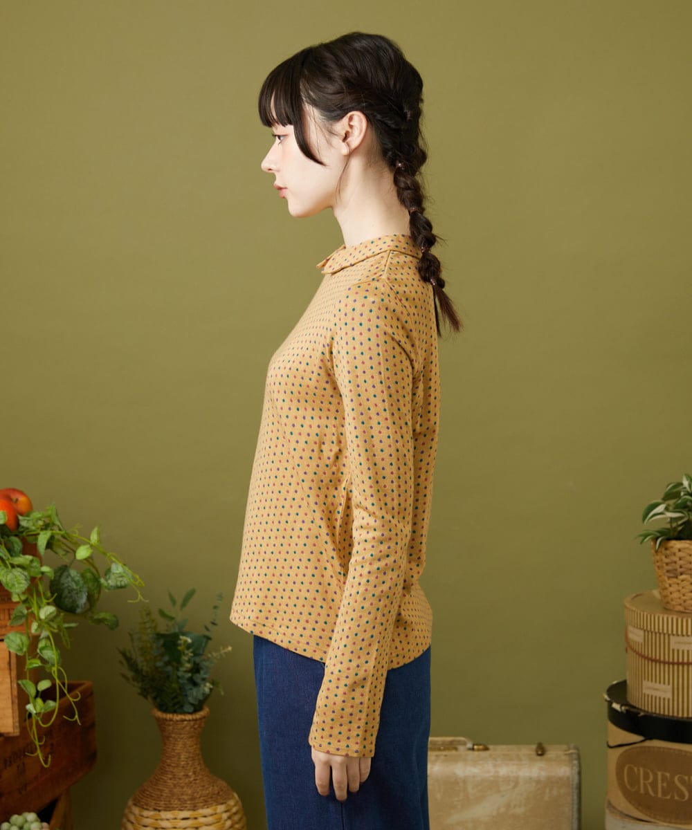 GJKLA34160 Jocomomola(ホコモモラ) 接結ドットラウンドネックカットソー ベージュ