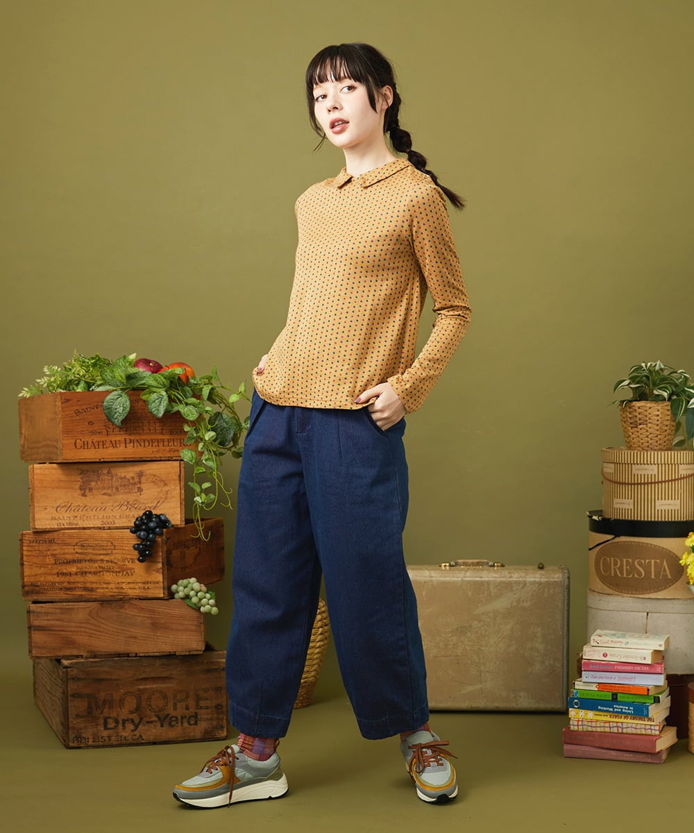 GJKLA34160 Jocomomola(ホコモモラ) 接結ドットラウンドネックカットソー ベージュ
