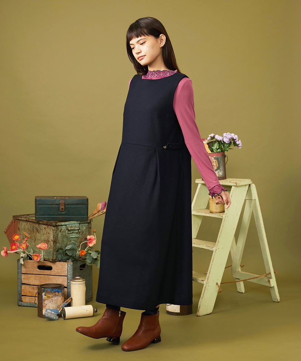 GJKLD31120 Jocomomola(ホコモモラ) レーヨンベアフライス フラワー刺繍シフォンフリルカットソー ピンク