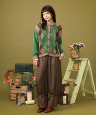 GJKLD31120 Jocomomola(ホコモモラ) レーヨンベアフライス フラワー刺繍シフォンフリルカットソー アイボリー