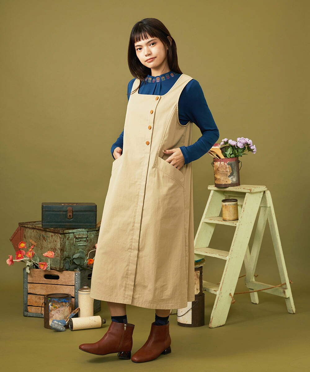 GJKLD32120 Jocomomola(ホコモモラ) レーヨンベアフライス フラワー刺繍ハイネックカットソー ブルー