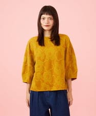 GJKLD33200 Jocomomola(ホコモモラ) 【ダブルポイント】パネル切り替えフラワージャカードカットソー マスタード