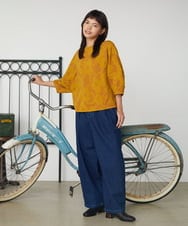 GJKLD33200 Jocomomola(ホコモモラ) 【ダブルポイント】パネル切り替えフラワージャカードカットソー マスタード