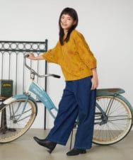 GJKLD33200 Jocomomola(ホコモモラ) 【ダブルポイント】パネル切り替えフラワージャカードカットソー マスタード