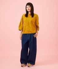 GJKLD33200 Jocomomola(ホコモモラ) 【ダブルポイント】パネル切り替えフラワージャカードカットソー マスタード