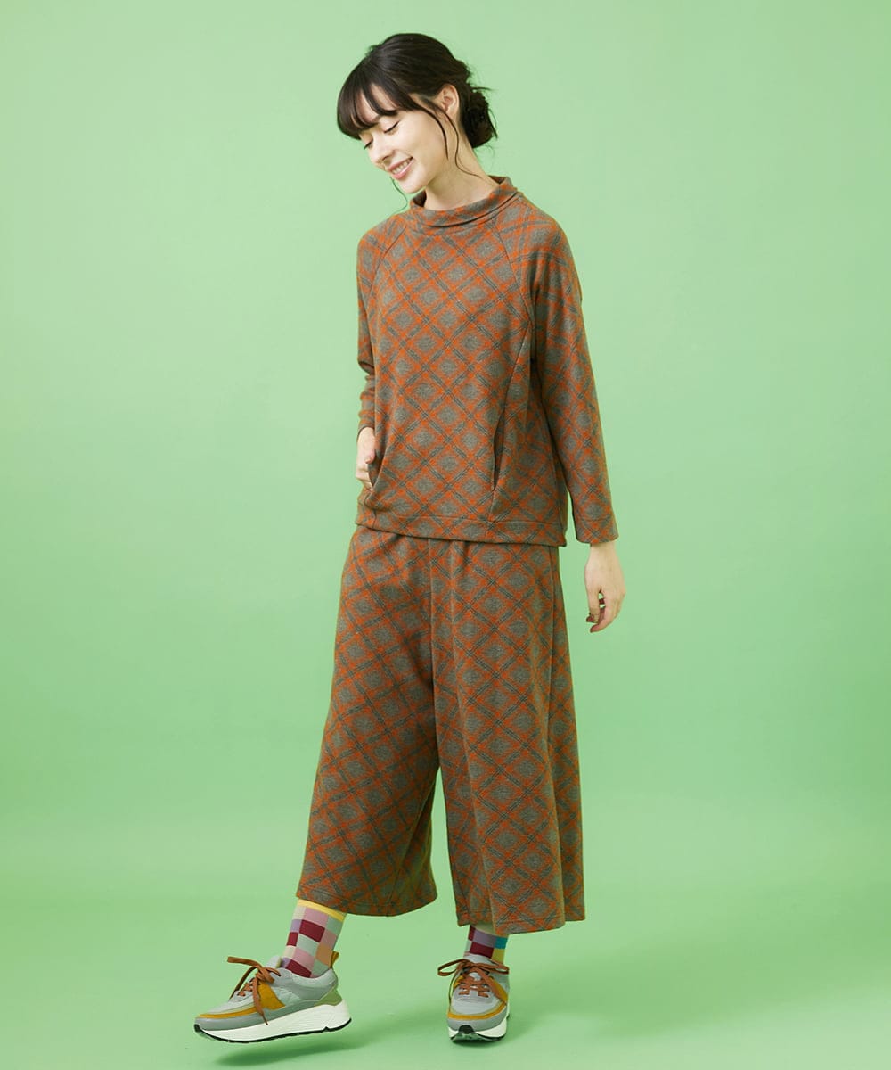 GJLAB40200 Jocomomola(ホコモモラ) Cruzar バイアスチェックワイドパンツ ライトグレー