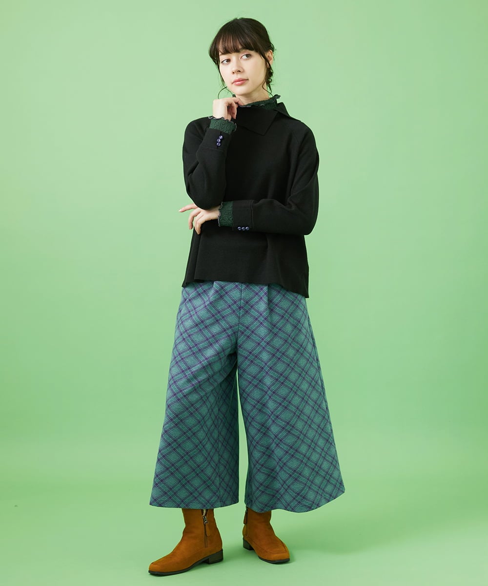 GJLAB40200 Jocomomola(ホコモモラ) Cruzar バイアスチェックワイドパンツ ライトグレー