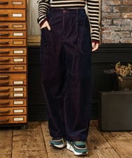 GJLAD02180 Jocomomola(ホコモモラ) Arriate コーデュロイワイドストレートパンツ ネイビー×ピンク
