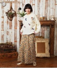 GJLAE03220 Jocomomola(ホコモモラ) Calle de Bordadores フラワープリントワイドパンツ ベージュ