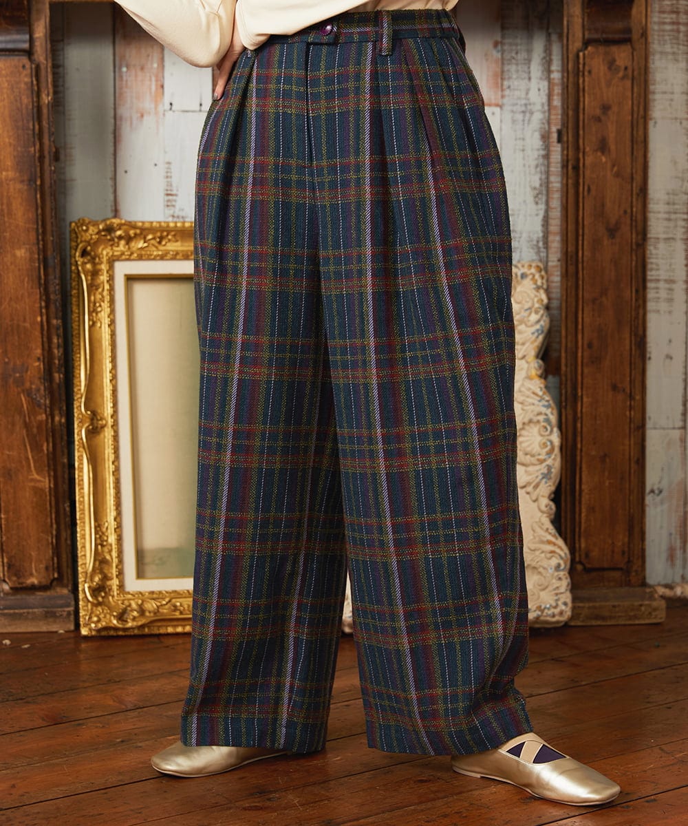 GJLAE41220 Jocomomola(ホコモモラ) Arriate チェック柄ワイドパンツ ネイビー