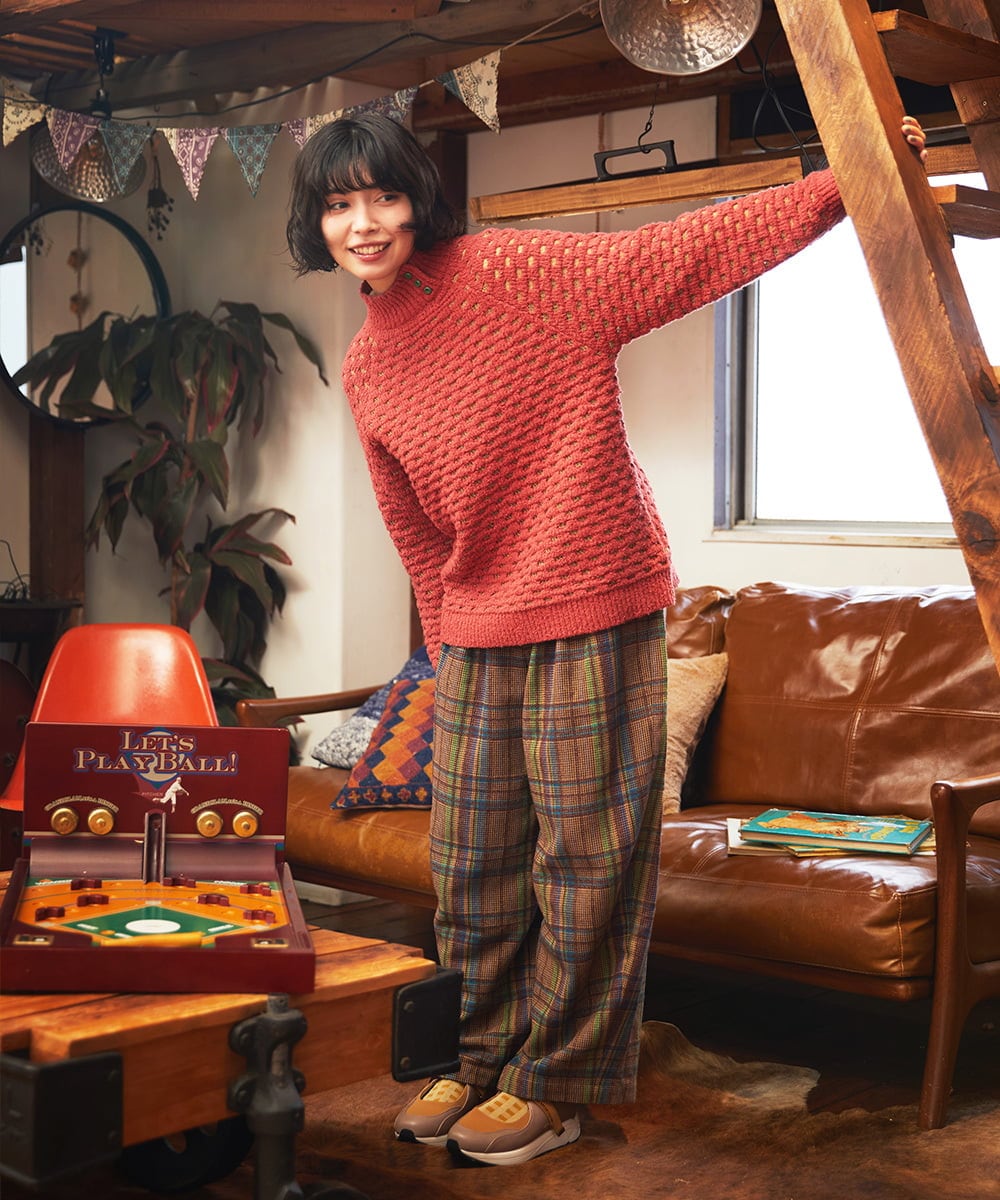 GJLAE41220 Jocomomola(ホコモモラ) Arriate チェック柄ワイドパンツ ネイビー