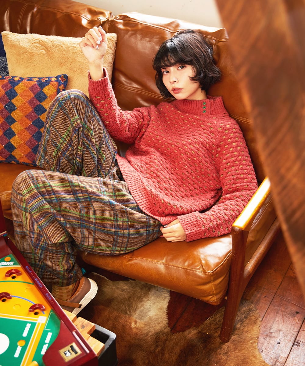 GJLAE41220 Jocomomola(ホコモモラ) Arriate チェック柄ワイドパンツ ネイビー