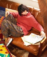 GJLAE41220 Jocomomola(ホコモモラ) Arriate チェック柄ワイドパンツ ネイビー