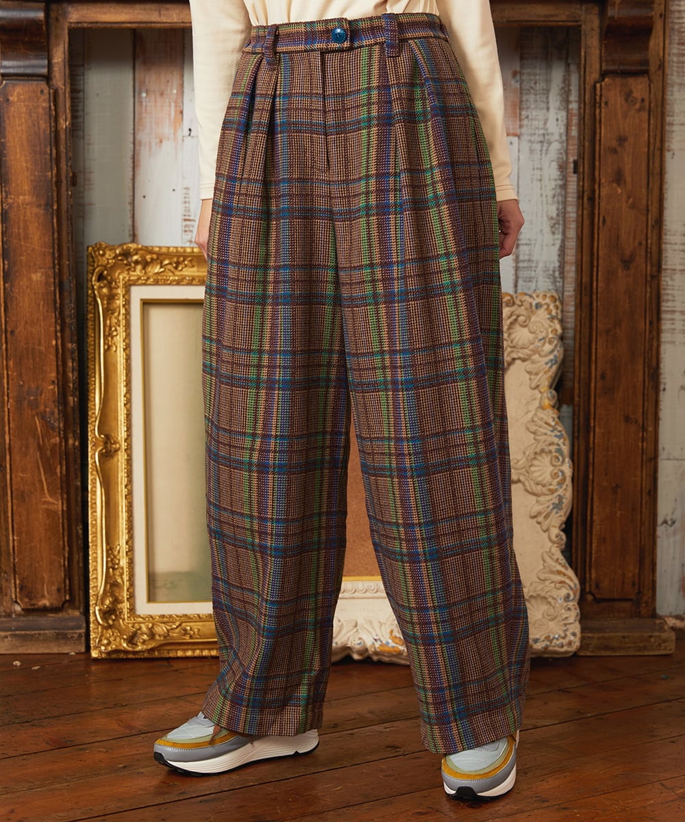 GJLAE41220 Jocomomola(ホコモモラ) Arriate チェック柄ワイドパンツ ネイビー