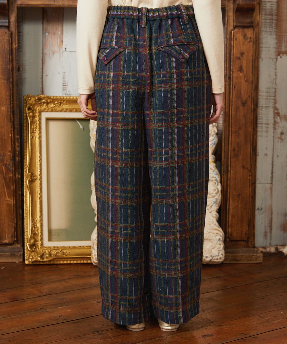 GJLAE41220 Jocomomola(ホコモモラ) Arriate チェック柄ワイドパンツ ネイビー