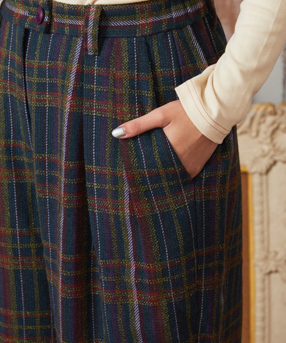 GJLAE41220 Jocomomola(ホコモモラ) Arriate チェック柄ワイドパンツ ネイビー