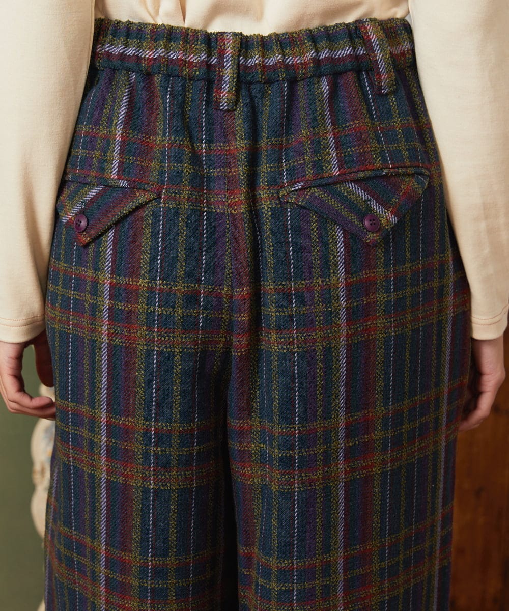 GJLAE41220 Jocomomola(ホコモモラ) Arriate チェック柄ワイドパンツ ネイビー