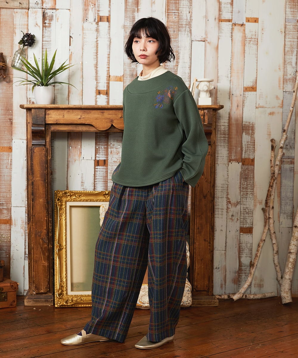 GJLAE41220 Jocomomola(ホコモモラ) Arriate チェック柄ワイドパンツ ネイビー