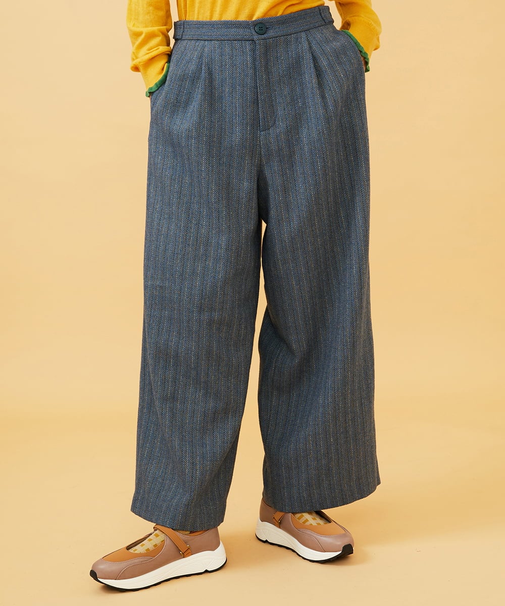 GJLAE42200 Jocomomola Huellas de aves  へリンボーンワイドストレートパンツ