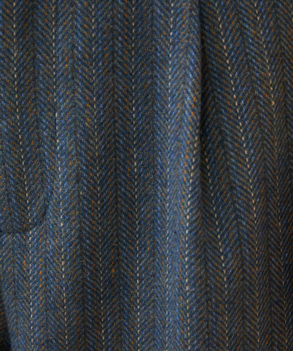 GJLAE42200 Jocomomola(ホコモモラ) Huellas de aves  へリンボーンワイドストレートパンツ ブルーグレー