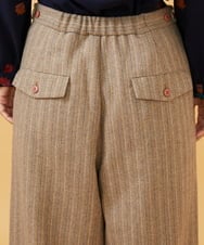 GJLAE42200 Jocomomola(ホコモモラ) Huellas de aves  へリンボーンワイドストレートパンツ ブルーグレー