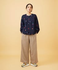 GJLAE42200 Jocomomola(ホコモモラ) Huellas de aves  へリンボーンワイドストレートパンツ ブルーグレー