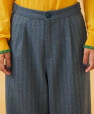 GJLAE42200 Jocomomola(ホコモモラ) Huellas de aves  へリンボーンワイドストレートパンツ ブルーグレー