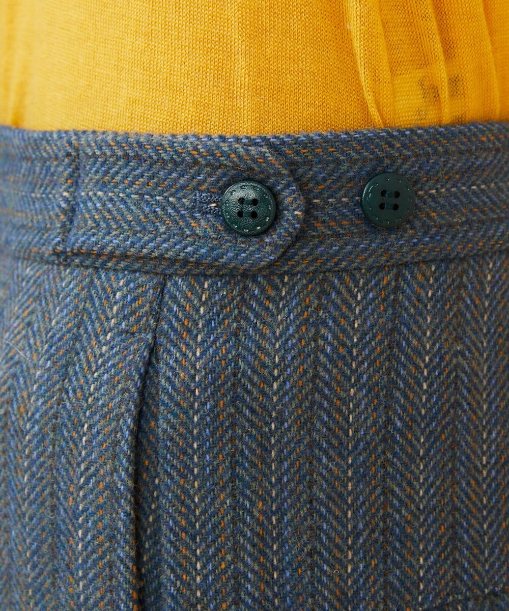 GJLAE42200 Jocomomola(ホコモモラ) Huellas de aves  へリンボーンワイドストレートパンツ ブルーグレー