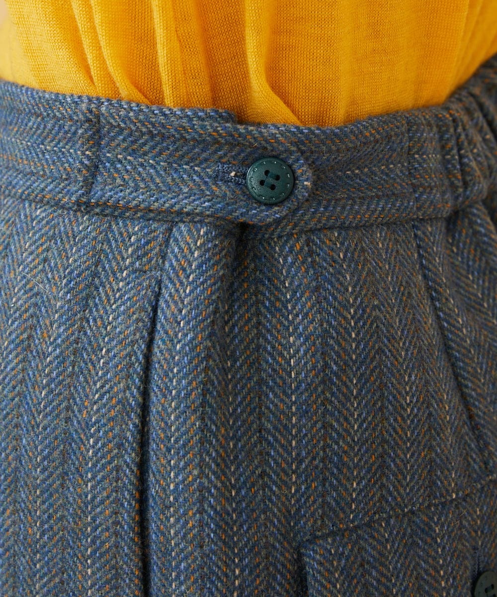 GJLAE42200 Jocomomola(ホコモモラ) Huellas de aves  へリンボーンワイドストレートパンツ ブルーグレー