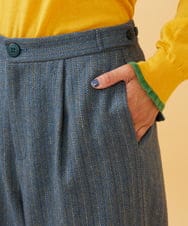 GJLAE42200 Jocomomola(ホコモモラ) Huellas de aves  へリンボーンワイドストレートパンツ ブルーグレー