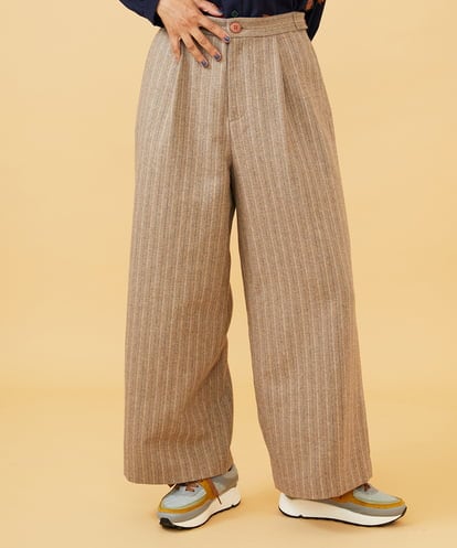 GJLAE42200 Jocomomola Huellas de aves  へリンボーンワイドストレートパンツ