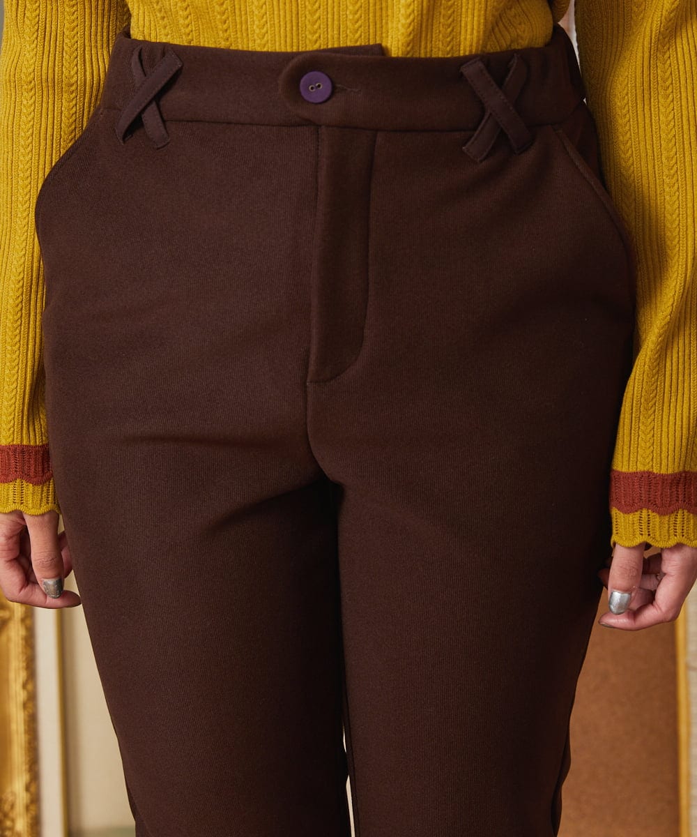 GJLAE43180 Jocomomola(ホコモモラ) Brillito 裏起毛ストレッチパンツ ブラウン