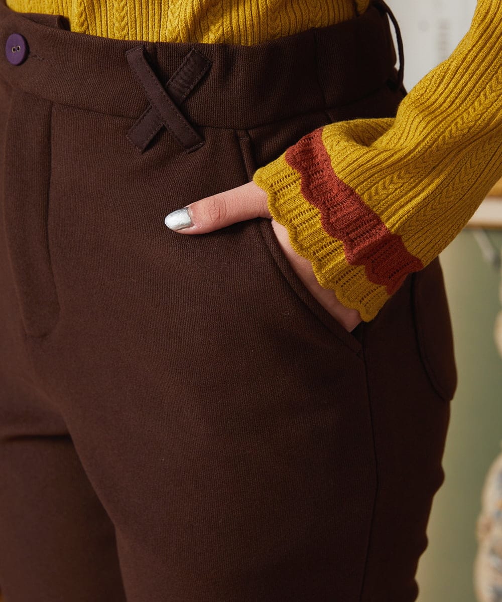 GJLAE43180 Jocomomola(ホコモモラ) Brillito 裏起毛ストレッチパンツ ブラウン