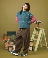 GJLAH43200 Jocomomola(ホコモモラ) 【ダブルポイント】カットソーフラワー刺繍パンツ ブラウン