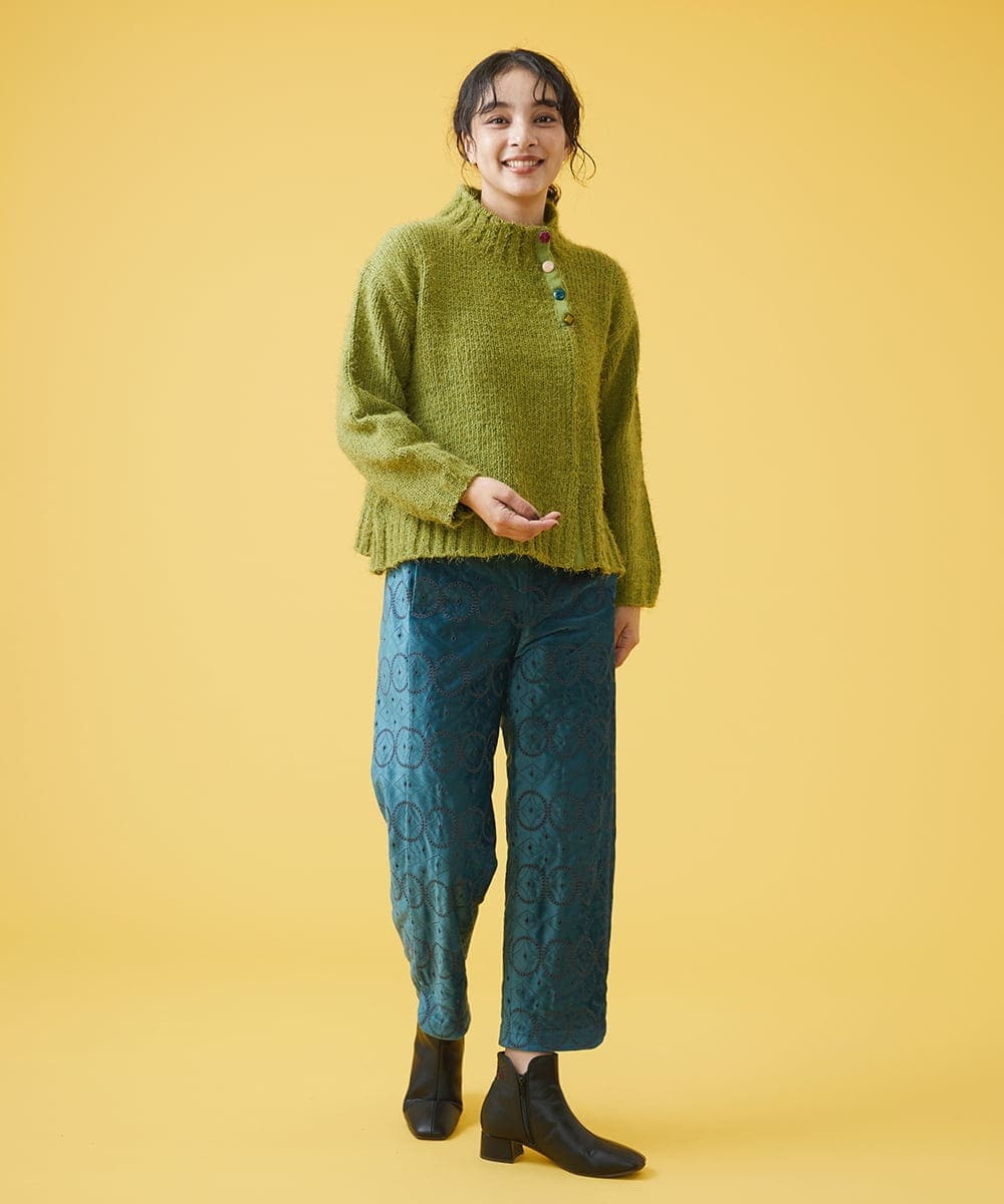 GJLAT36200 Jocomomola(ホコモモラ) Apagon ベロア刺繍パンツ キャメル