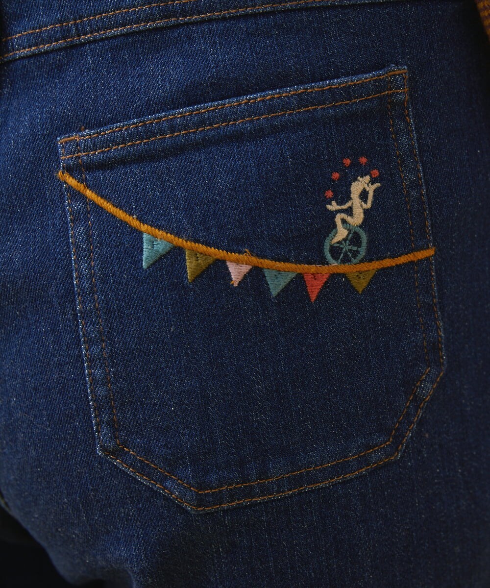刺繍インディゴデニムパンツ(クロップド・半端丈パンツ) | Jocomomola 