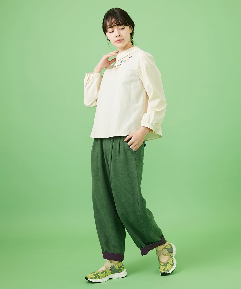 GJLCA31200 Jocomomola(ホコモモラ) ピーチ起毛ワイドパンツ アイボリー