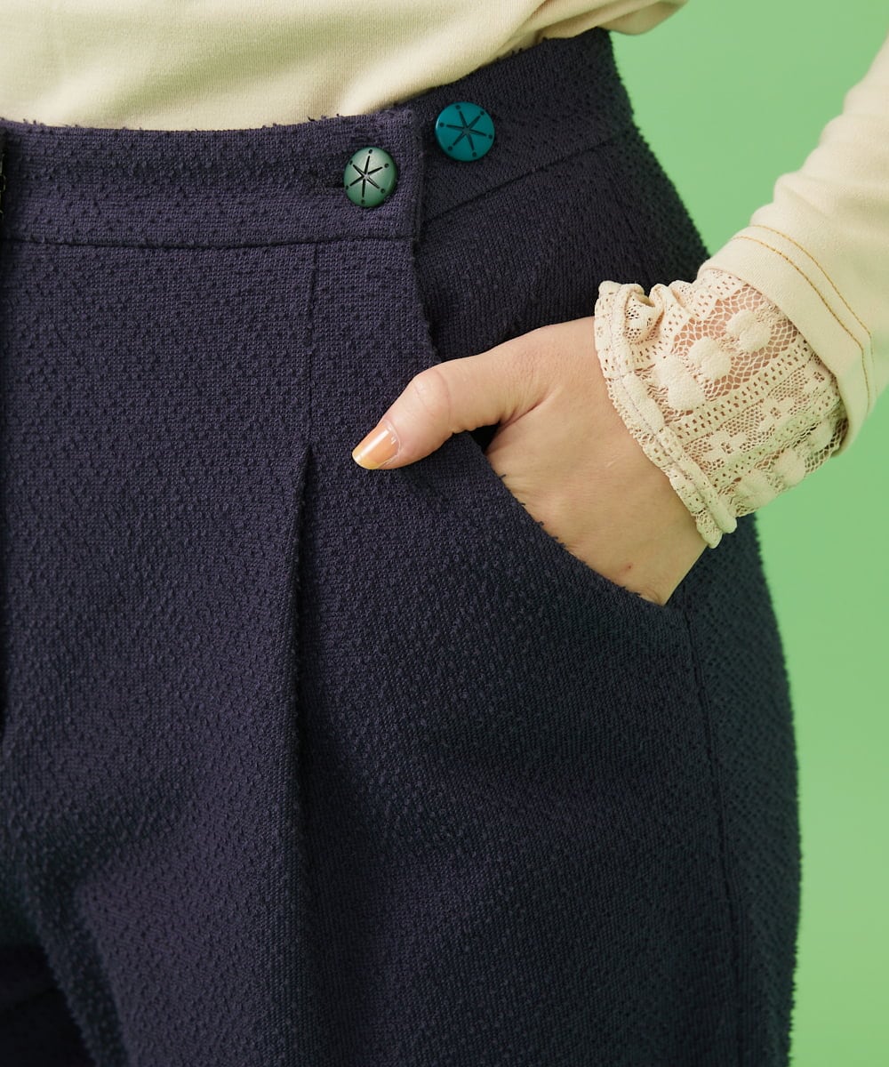 GJLCA50200 Jocomomola(ホコモモラ) カットソーツイード ワイドパンツ ネイビー