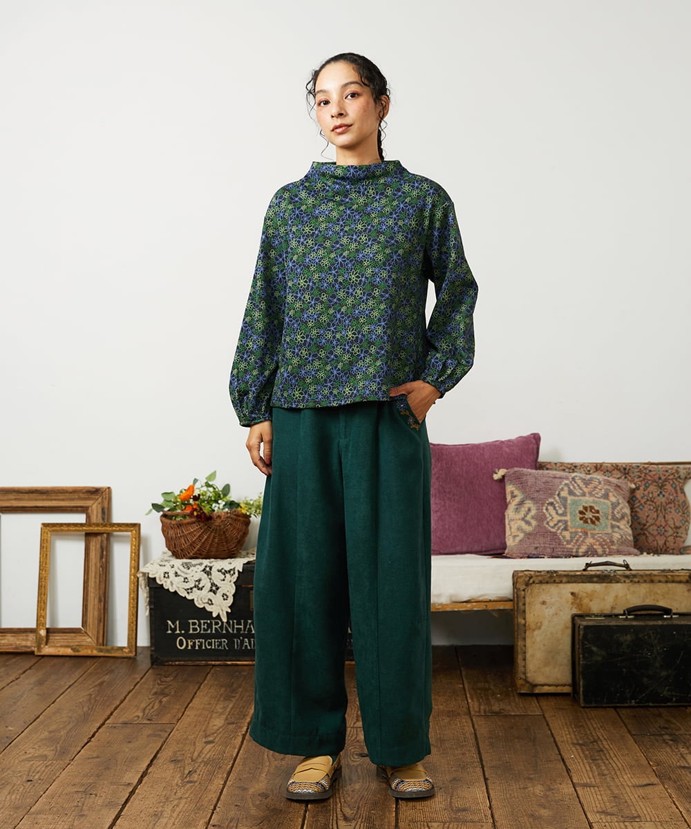 GJLCD32200 Jocomomola(ホコモモラ) Pradera ピーチ起毛ワイドパンツ グリーン