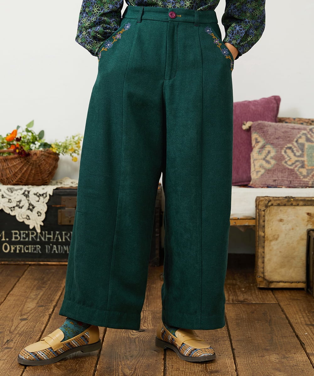 GJLCD32200 Jocomomola(ホコモモラ) Pradera ピーチ起毛ワイドパンツ グリーン