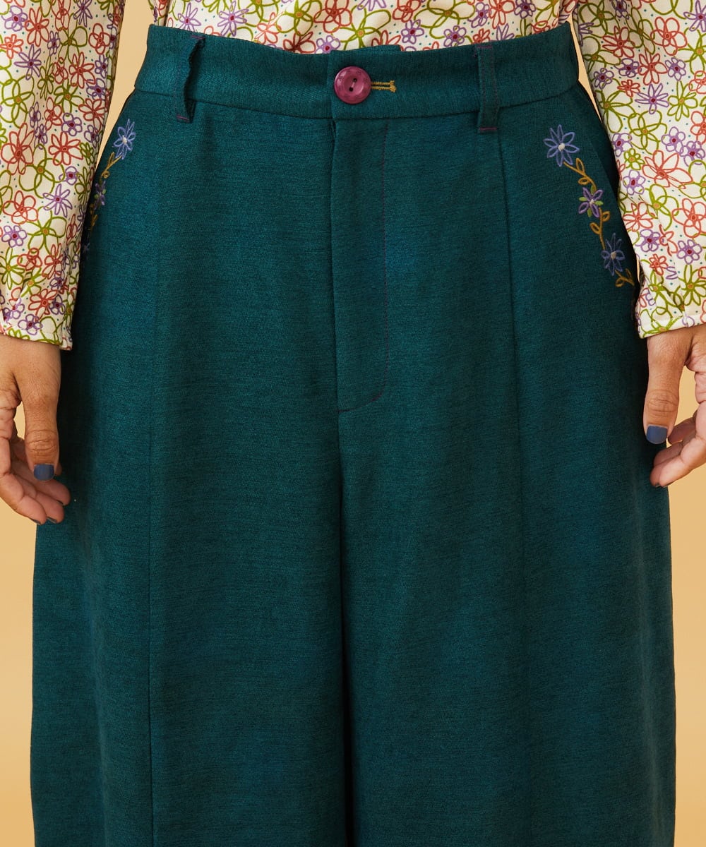 GJLCD32200 Jocomomola(ホコモモラ) 【早割10%OFF】ピーチ起毛ワイドパンツ グリーン