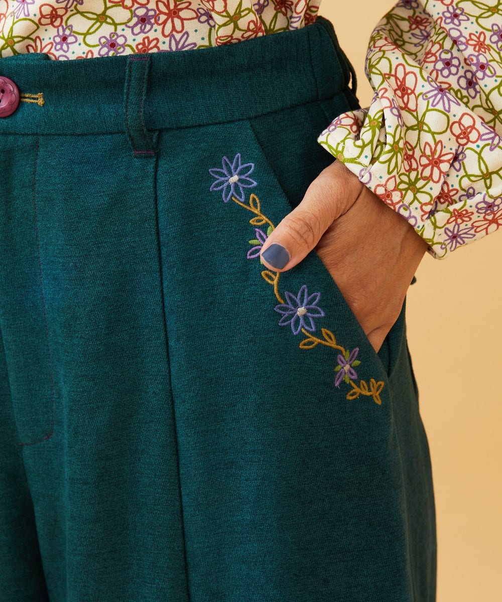 GJLCD32200 Jocomomola(ホコモモラ) 【早割10%OFF】ピーチ起毛ワイドパンツ グリーン