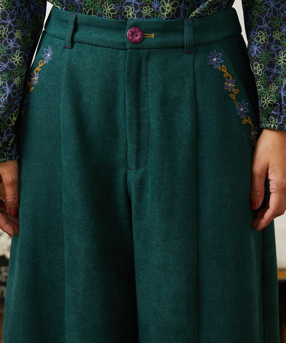 GJLCD32200 Jocomomola(ホコモモラ) Pradera ピーチ起毛ワイドパンツ グリーン