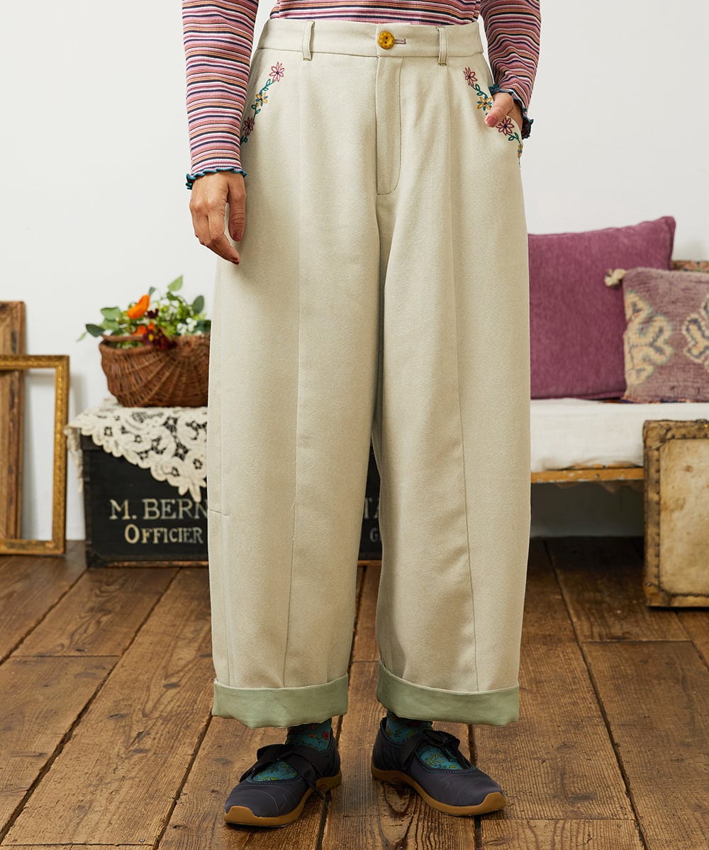 GJLCD32200 Jocomomola(ホコモモラ) Pradera ピーチ起毛ワイドパンツ ベージュ