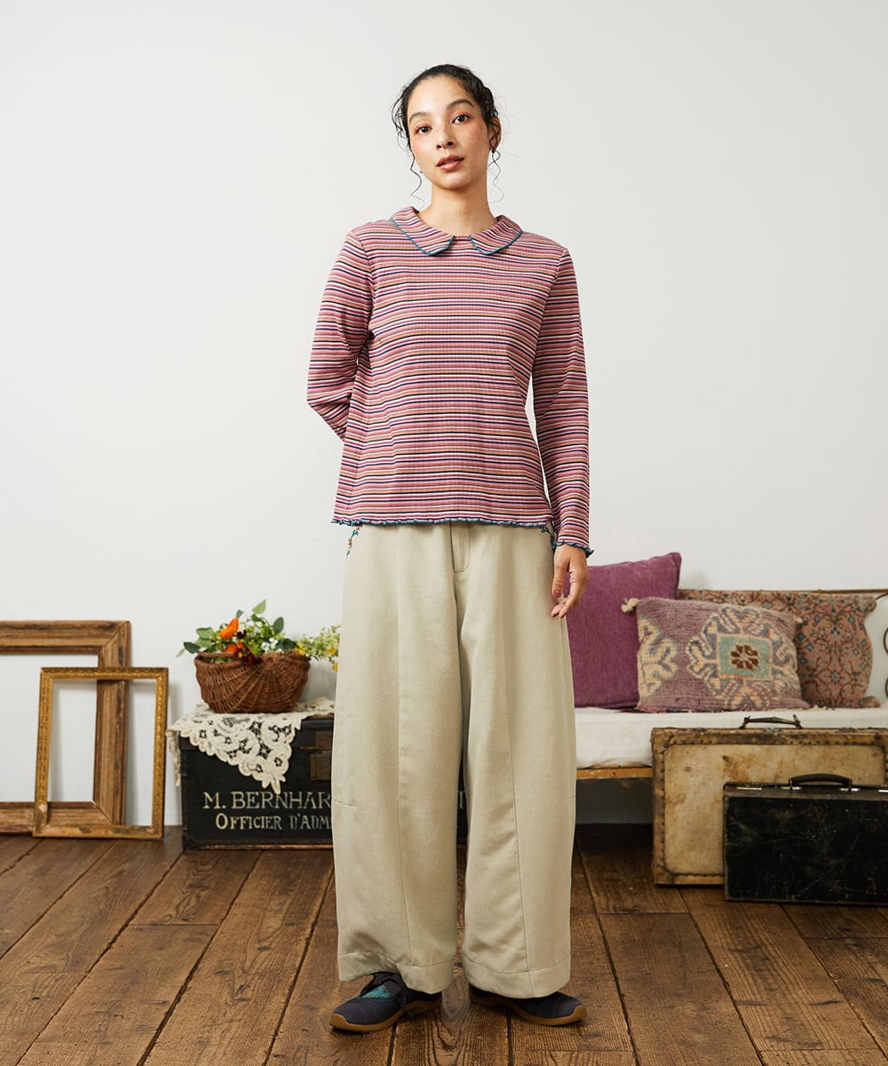 GJLCD32200 Jocomomola(ホコモモラ) Pradera ピーチ起毛ワイドパンツ ベージュ