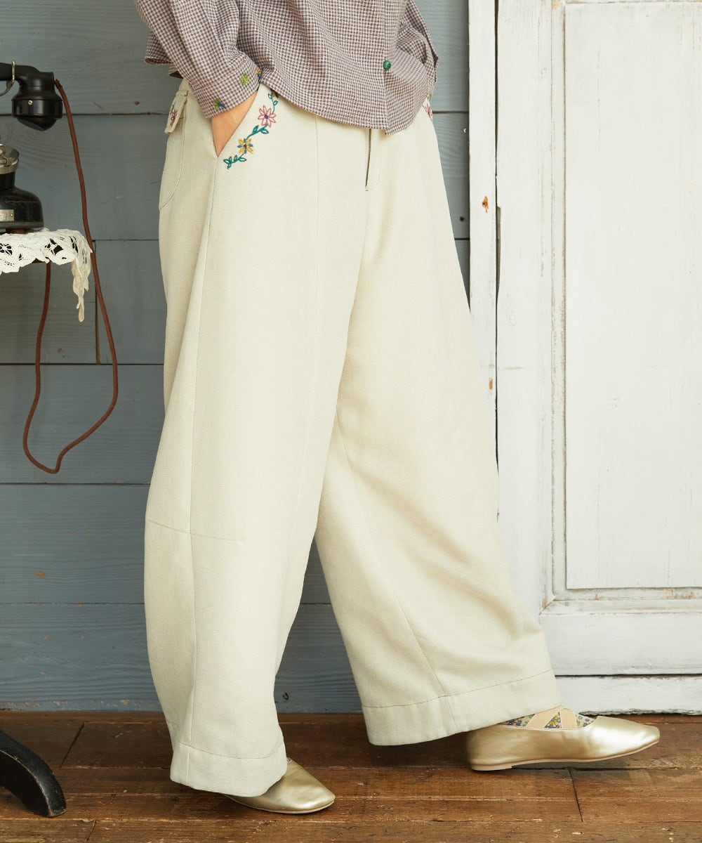 GJLCD32200 Jocomomola(ホコモモラ) Pradera ピーチ起毛ワイドパンツ ベージュ