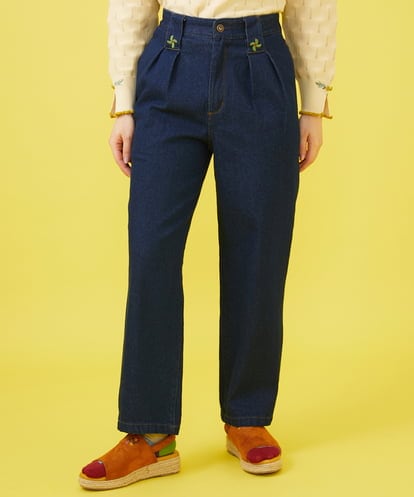 GJLDB37180 Jocomomola 刺繍入りデニムストレートパンツ
