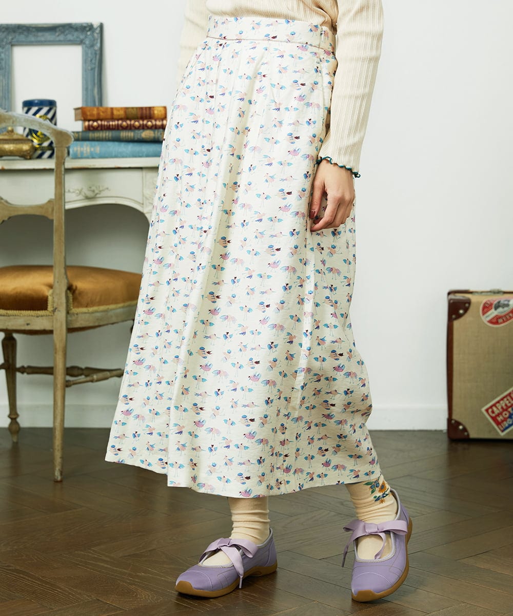 GJLDD01220 Jocomomola(ホコモモラ) Palominos 鳥プリントワイドパンツ アイボリー