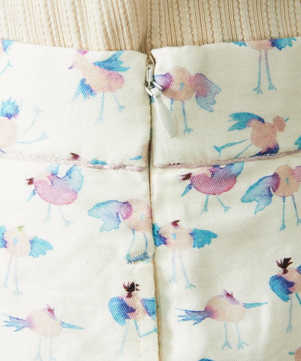 GJLDD01220 Jocomomola(ホコモモラ) Palominos 鳥プリントワイドパンツ アイボリー